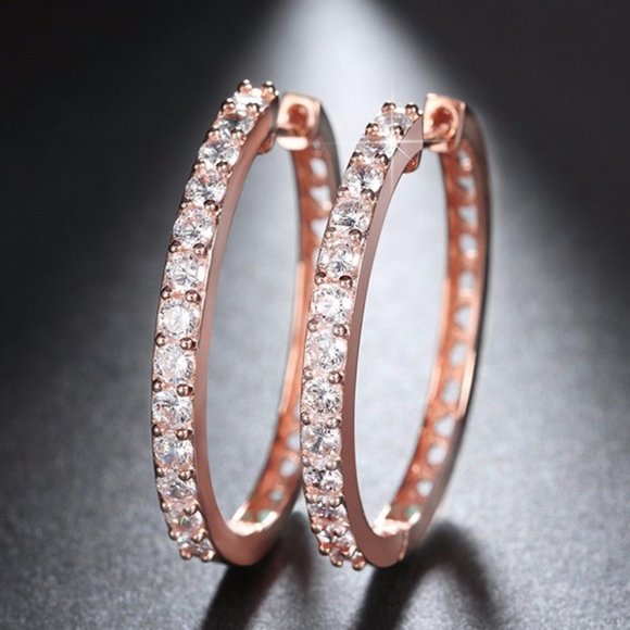 Jewelry - *NEW 18K Rose Gold 1.25'' Diamond Hoop Earrings